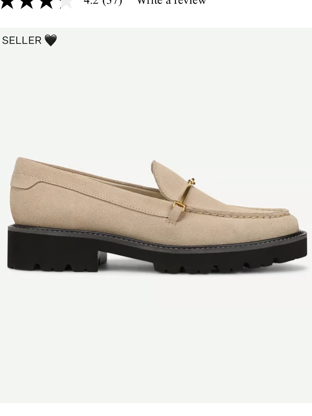 Franco Sarto Beige Suede Lug Sole Loafer with Gold Accent - Picture 3 of 7